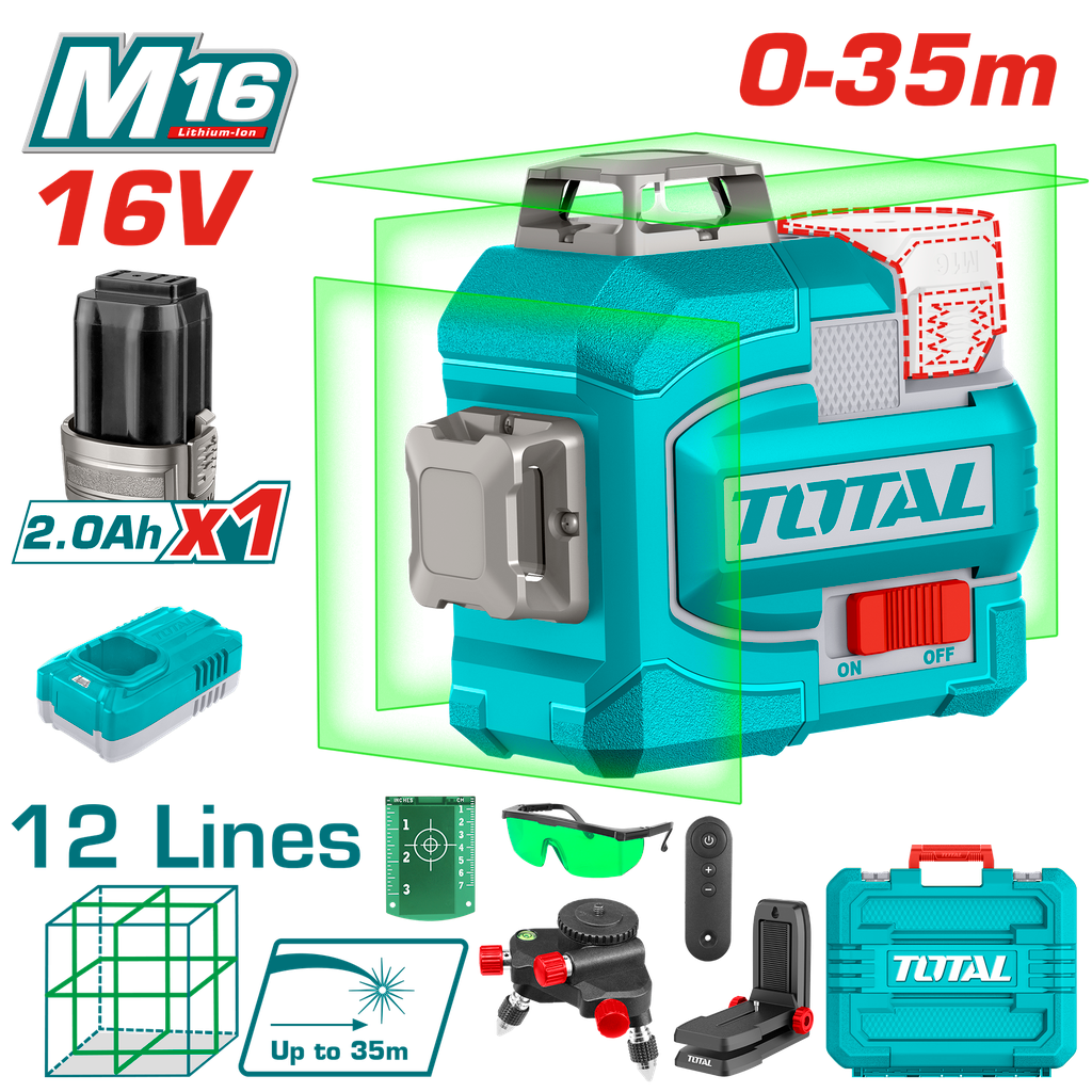 🔥 NIVEL LÁSER 3D 12 LÍNEAS SUPER TOTAL 16V – PRECISIÓN PROFESIONAL 🔥