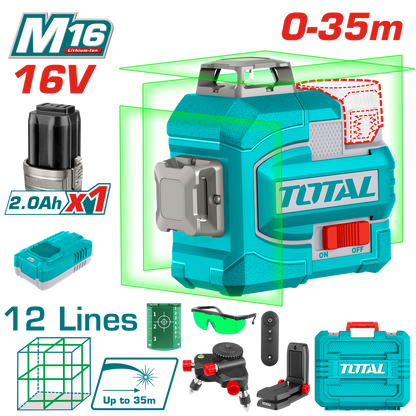 🔥 NIVEL LÁSER 3D 12 LÍNEAS SUPER TOTAL 16V – PRECISIÓN PROFESIONAL 🔥