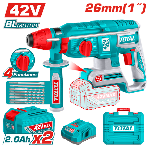 Rotomartillo TOTAL Original SDS Plus 42V Brushless (2.5J) – Kit Completo + 1 Año de Garantía 🧰