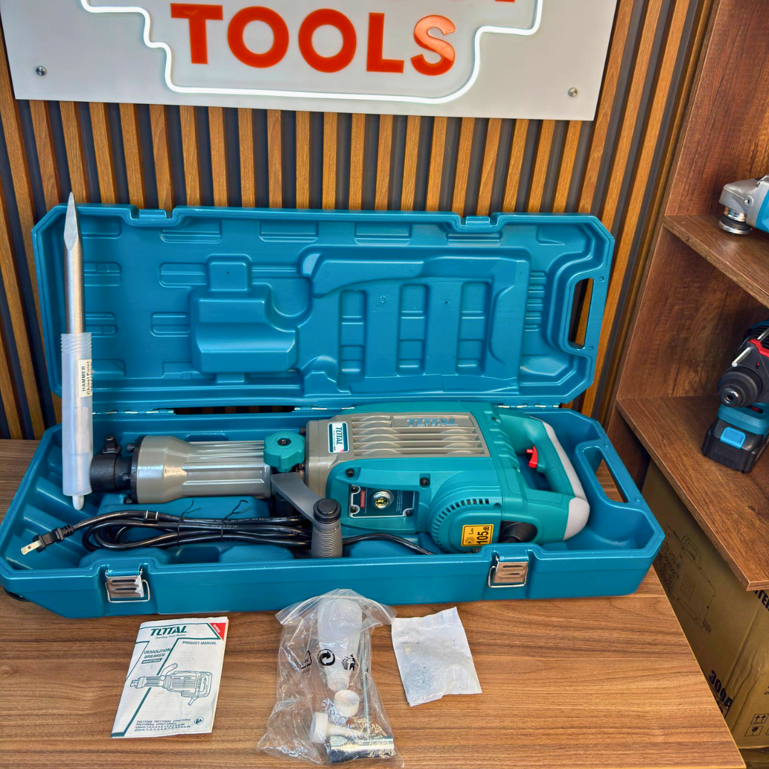 Demoledor Industrial TOTAL SDS HEX 1700W – 50J con Maletín y Cinceles