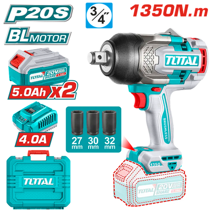 Llave de Impacto TOTAL Original 3/4” – 1350 Nm para Ajustar, 1900 Nm para Aflojar, con 1 Año de Garantía