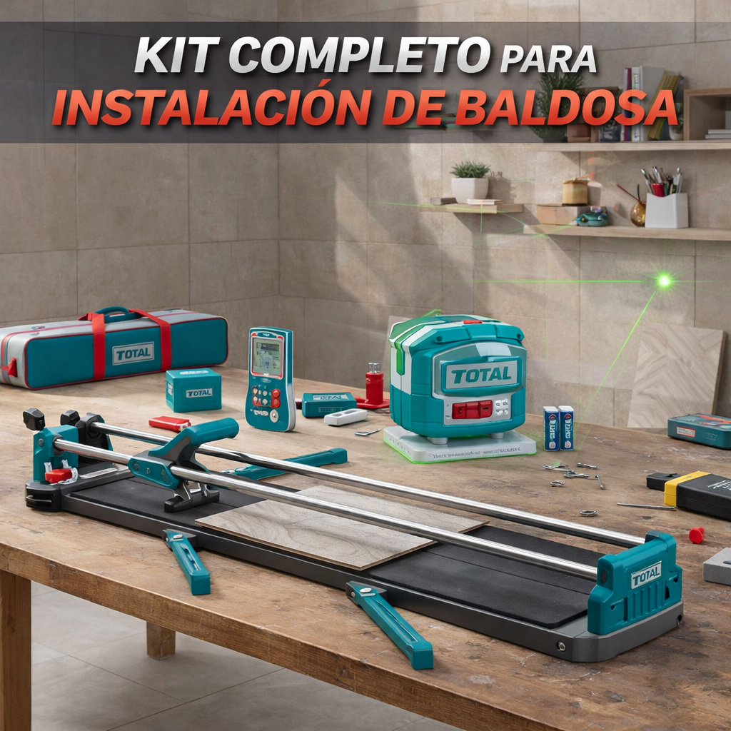 🧰 KIT PROFESIONAL CORTABALDOSA 1200 MM + NIVEL LÁSER 3D + MEDIDOR LÁSER 100M SUPER TOTAL
