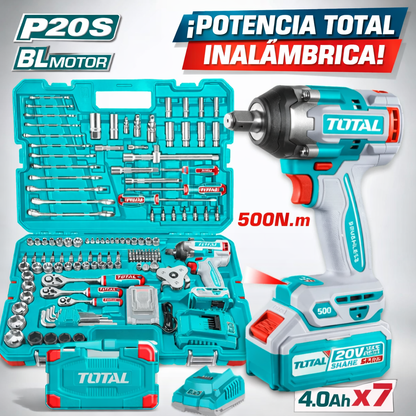 🔧⚡ PISTOLA DE IMPACTO INALÁMBRICA TOTAL 20V 500Nm + KIT 152 PIEZAS ⚡🔧