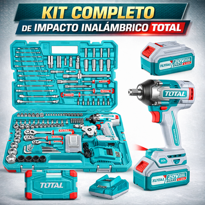 🔧⚡ PISTOLA DE IMPACTO INALÁMBRICA TOTAL 20V 500Nm + KIT 152 PIEZAS ⚡🔧