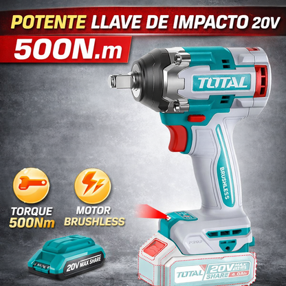 🔧⚡ PISTOLA DE IMPACTO INALÁMBRICA TOTAL 20V 500Nm + KIT 152 PIEZAS ⚡🔧