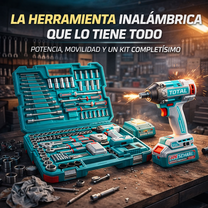 🔧⚡ PISTOLA DE IMPACTO INALÁMBRICA TOTAL 20V 500Nm + KIT 152 PIEZAS ⚡🔧