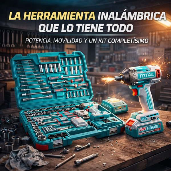 🔧⚡ PISTOLA DE IMPACTO INALÁMBRICA TOTAL 20V 500Nm + KIT 152 PIEZAS ⚡🔧