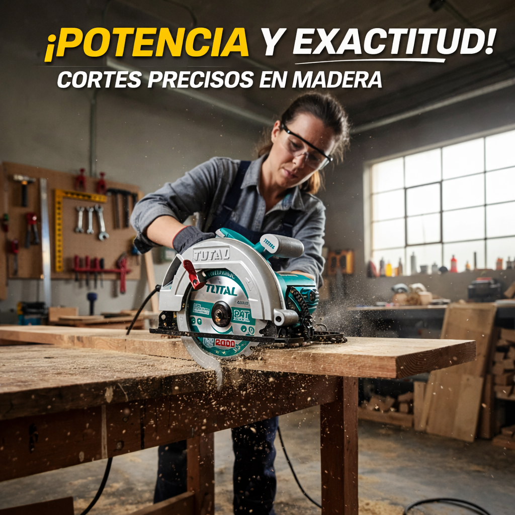 SIERRA CIRCULAR TOTAL 7 1/4” 1200W – CORTE PROFESIONAL SIN ESFUERZO - 1 AÑO DE GARANTIA