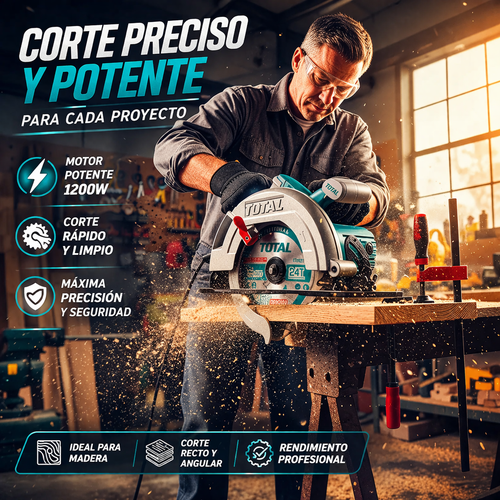 SIERRA CIRCULAR TOTAL 7 1/4” 1200W – CORTE PROFESIONAL SIN ESFUERZO - 1 AÑO DE GARANTIA