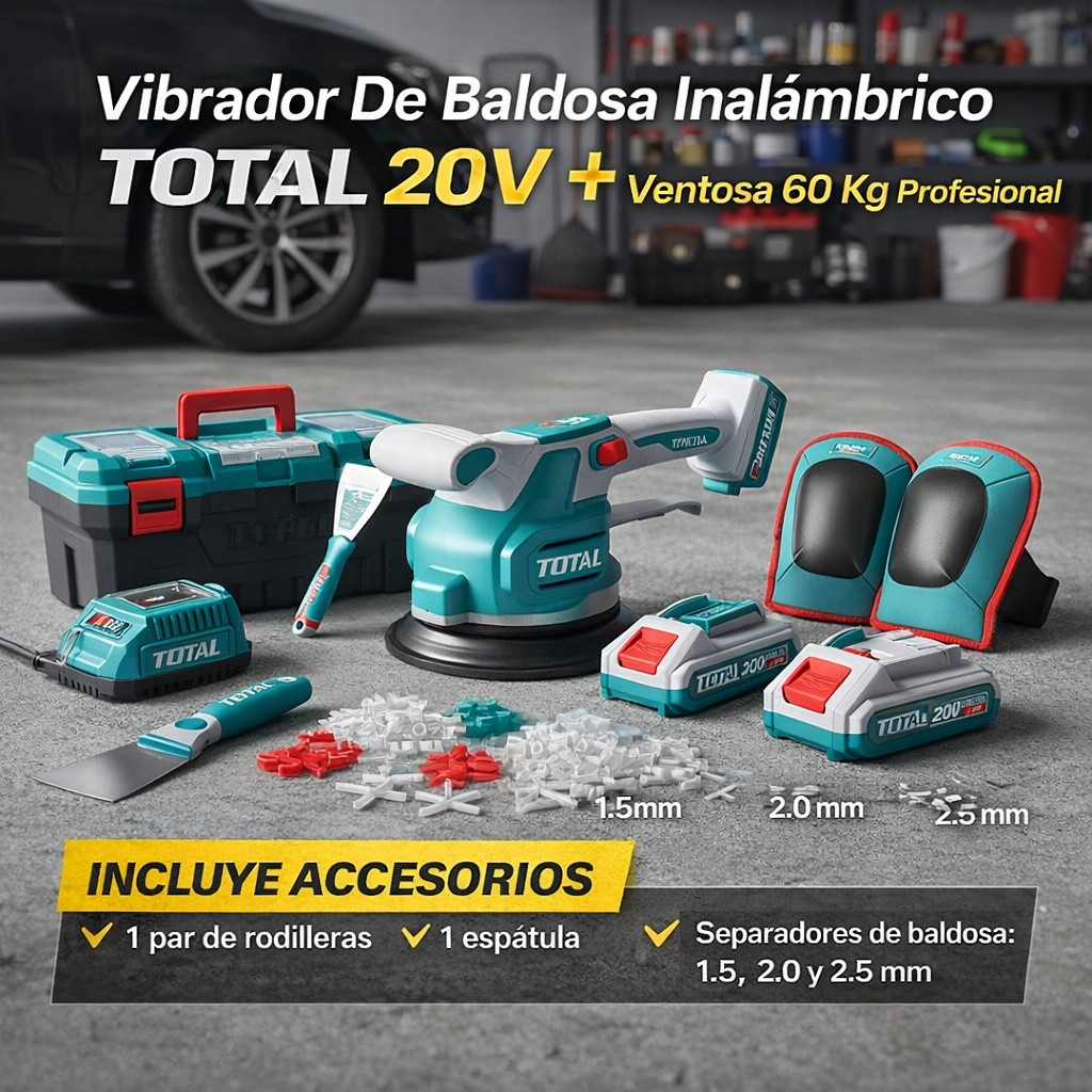 Kit Vibrador De Baldosa Profesional 20V Total Con Ventosa 60 Kg (Incluye Kit accesorios)