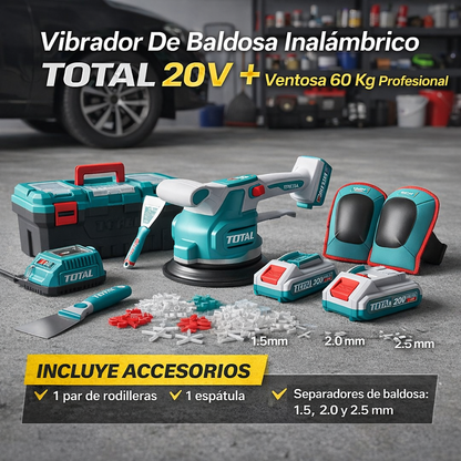 Kit Vibrador De Baldosa Profesional 20V Total Con Ventosa 60 Kg (Incluye Kit accesorios)