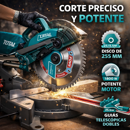 Sierra Ingleteadora Telescópica TOTAL 10” 1800W Industrial