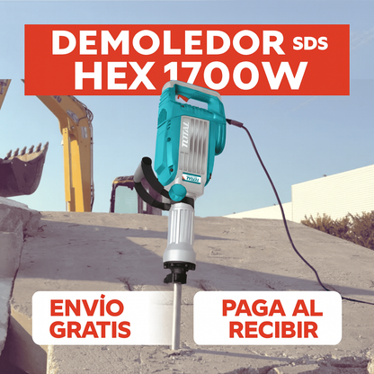 Demoledor Industrial TOTAL SDS HEX 1700W – 50J con Maletín y Cinceles