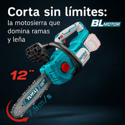 Combo Inalámbrico TOTAL 20V Brushless 3 en 1 — Motosierra 12" + Guadañadora + Sopladora + 2 Baterías 4.0Ah