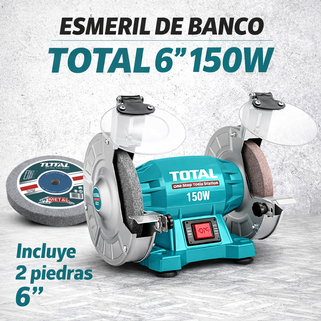 Esmeril de Banco TOTAL 6” 150W (UTBG15015) – 3450 RPM – 1 Año de Garantía