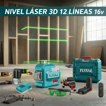 🔥 NIVEL LÁSER 3D 12 LÍNEAS SUPER TOTAL 16V – PRECISIÓN PROFESIONAL 🔥