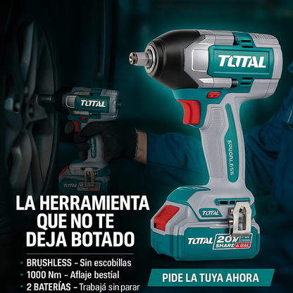 Llave de Impacto 1/2 TOTAL 100% ORIGINAL - Toque (Apreta 850 Nm - Afloja 1000 Nm) - 1 año de Garantía