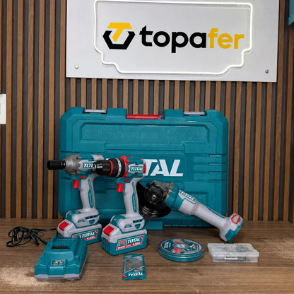 🛠️ Combo 3 en 1 TOTAL Original — Pulidora 1000W + Llave de Impacto 400Nm + Taladro 66Nm + 1 Año de Garantía