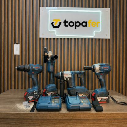 Combo BOSCH Brushless 68V 4 en 1 — Llave Impacto 350Nm + Taladro 1/2" + Pulidora 4 1/2" + Rotomartillo + 4 Baterías