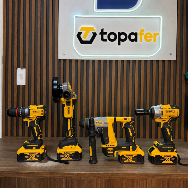 Combo DeWALT Brushless 68V 4 en 1 — Llave Impacto 350Nm + Taladro 1/2" + Pulidora 4 1/2" + Rotomartillo + 4 Baterías