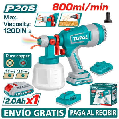 TOTAL Pistola de Pintura Inalámbrica 20V – 800ml de Precisión y Potencia