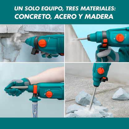 Súper Combo TOTAL: Rotomartillo SDS Plus 800W + Esmeriladora 4½' 710W