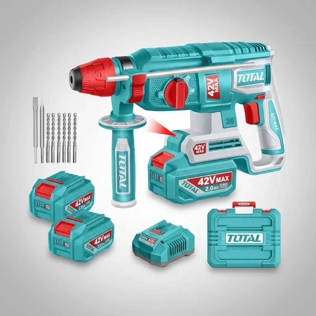 Rotomartillo TOTAL Original SDS Plus 42V Brushless (2.5J) – Kit Completo + 1 Año de Garantía 🧰