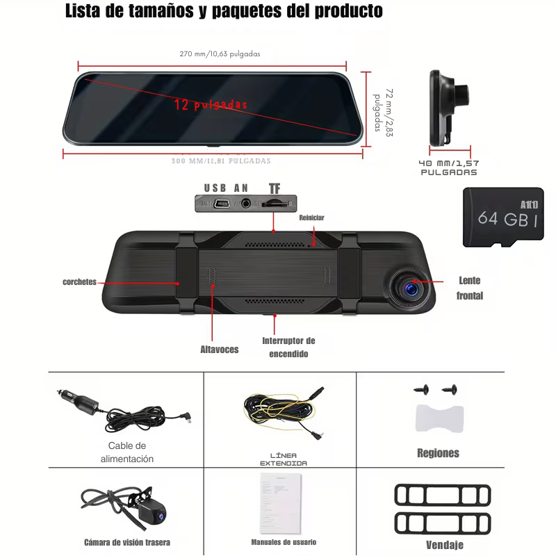 Súper Espejo Digital con Visión Nocturna y Cámara Trasera
