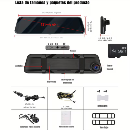Súper Espejo Digital con Visión Nocturna y Cámara Trasera