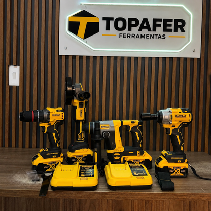 Combo DeWALT Brushless 68V 4 en 1 — Llave Impacto 350Nm + Taladro 1/2" + Pulidora 4 1/2" + Rotomartillo + 4 Baterías