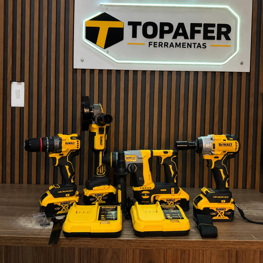 Combo DeWALT Brushless 68V 4 en 1 — Llave Impacto 350Nm + Taladro 1/2" + Pulidora 4 1/2" + Rotomartillo + 4 Baterías