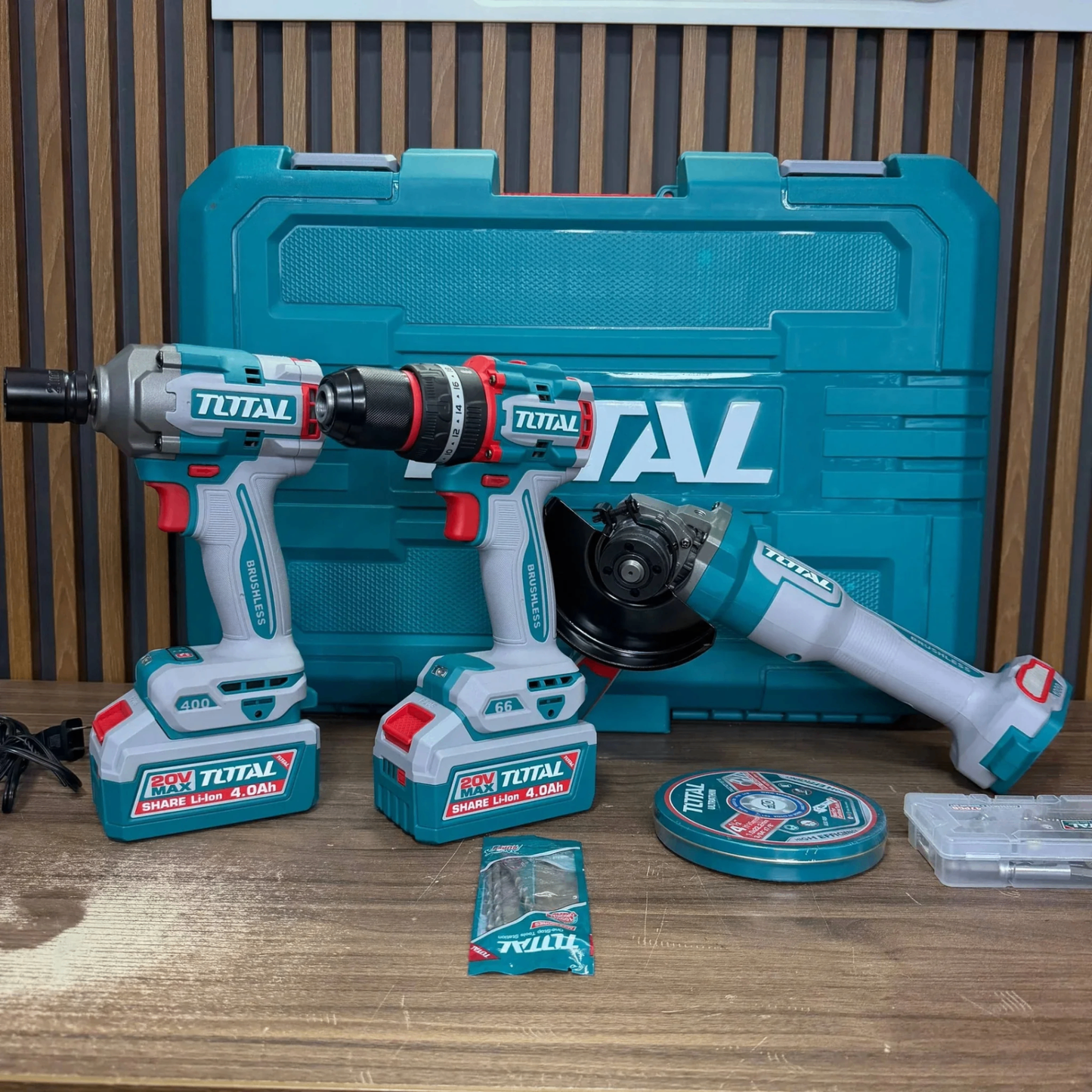 🛠️ Combo 3 en 1 TOTAL Original — Pulidora 1000W + Llave de Impacto 400Nm + Taladro 66Nm + 1 Año de Garantía