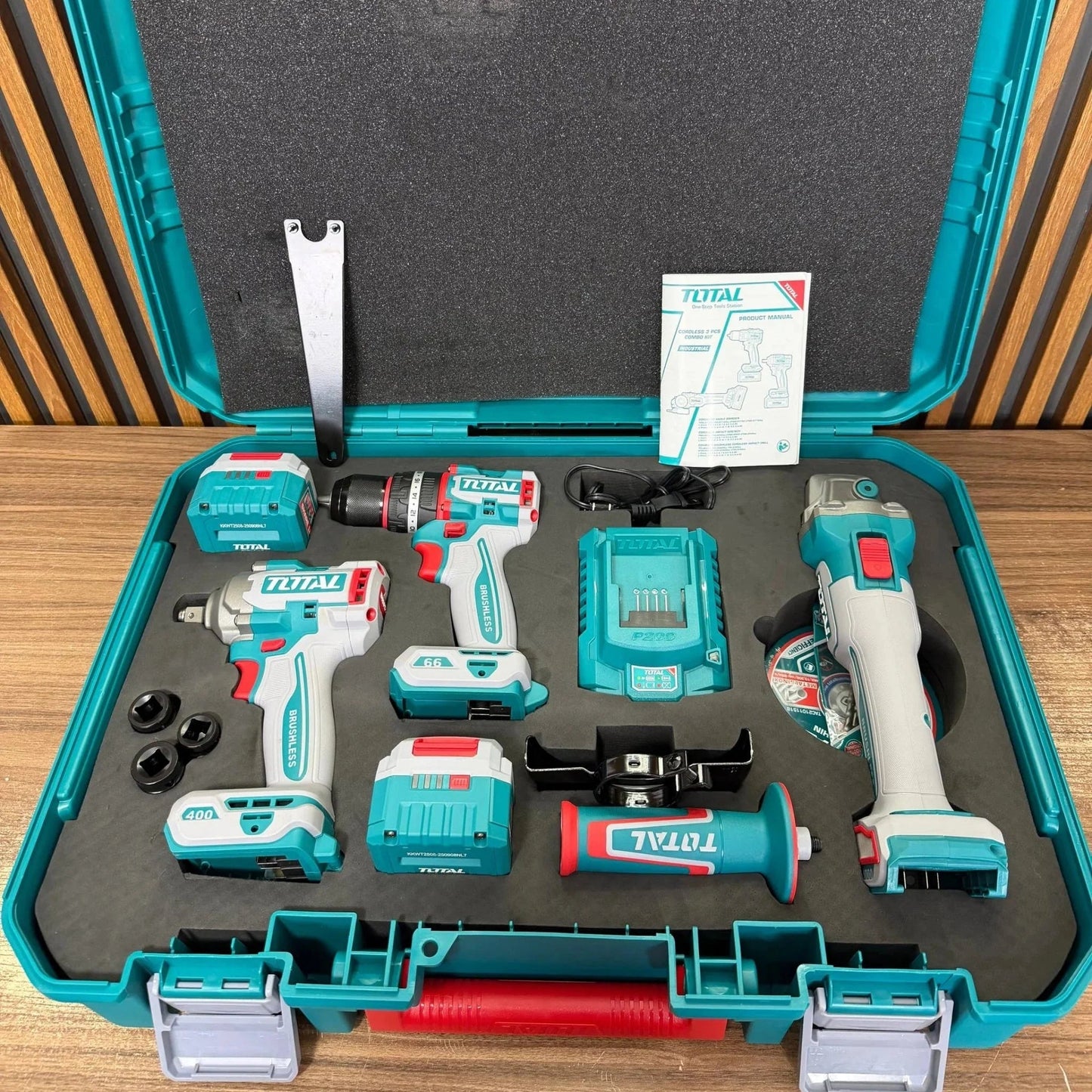 🛠️ Combo 3 en 1 TOTAL Original — Pulidora 1000W + Llave de Impacto 400Nm + Taladro 66Nm + 1 Año de Garantía