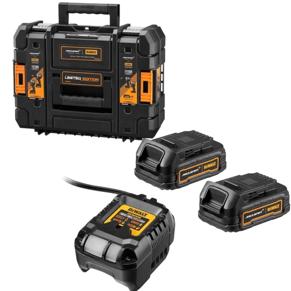 Combo DeWalt / McLaren 20V — Parafusadora + Llave de Impacto + Batería + Cargador + Maleta