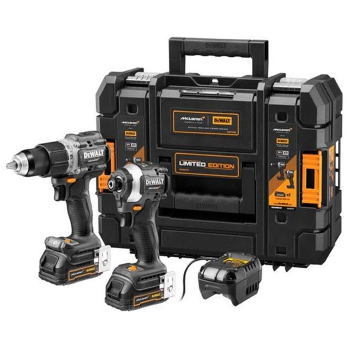 Combo DeWalt / McLaren 20V — Parafusadora + Llave de Impacto + Batería + Cargador + Maleta